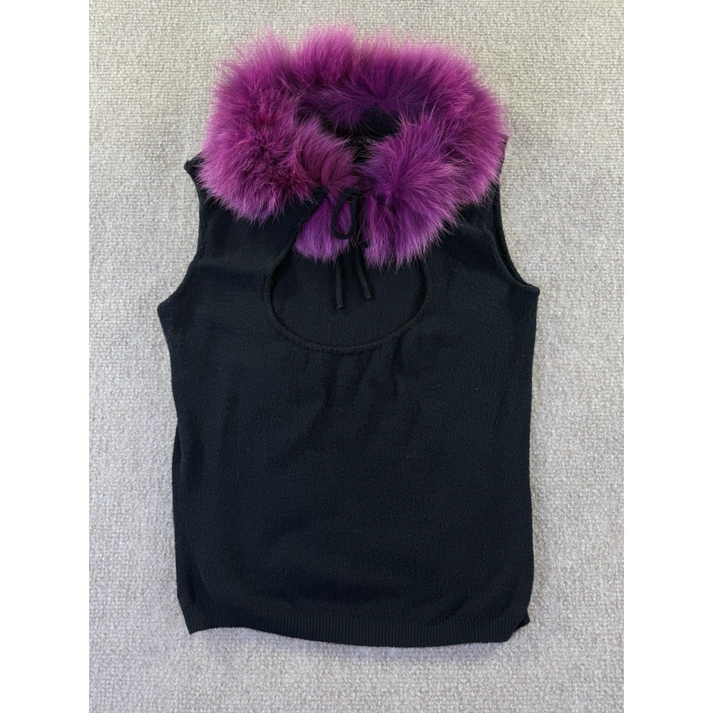 Vintage Bette Paige Y2K Whimsigoth Knit Vest Top w/ Fuschia Fur Collar Sz M